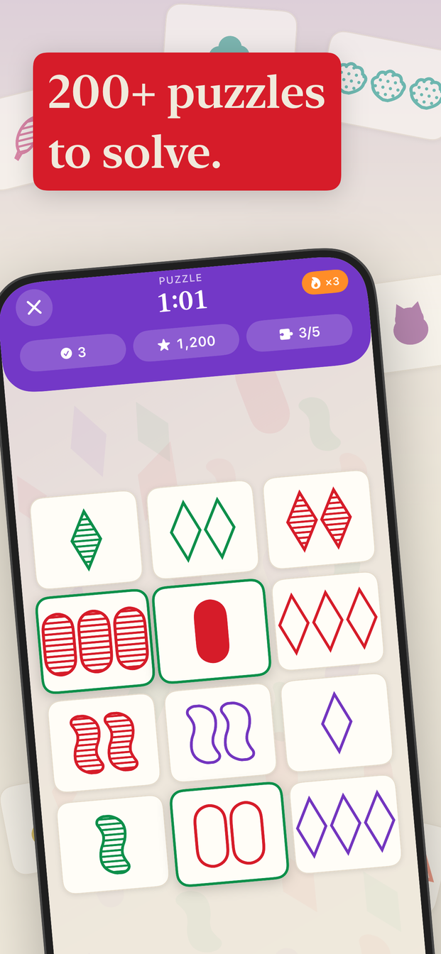 A puzzle level with a target number of trios to find